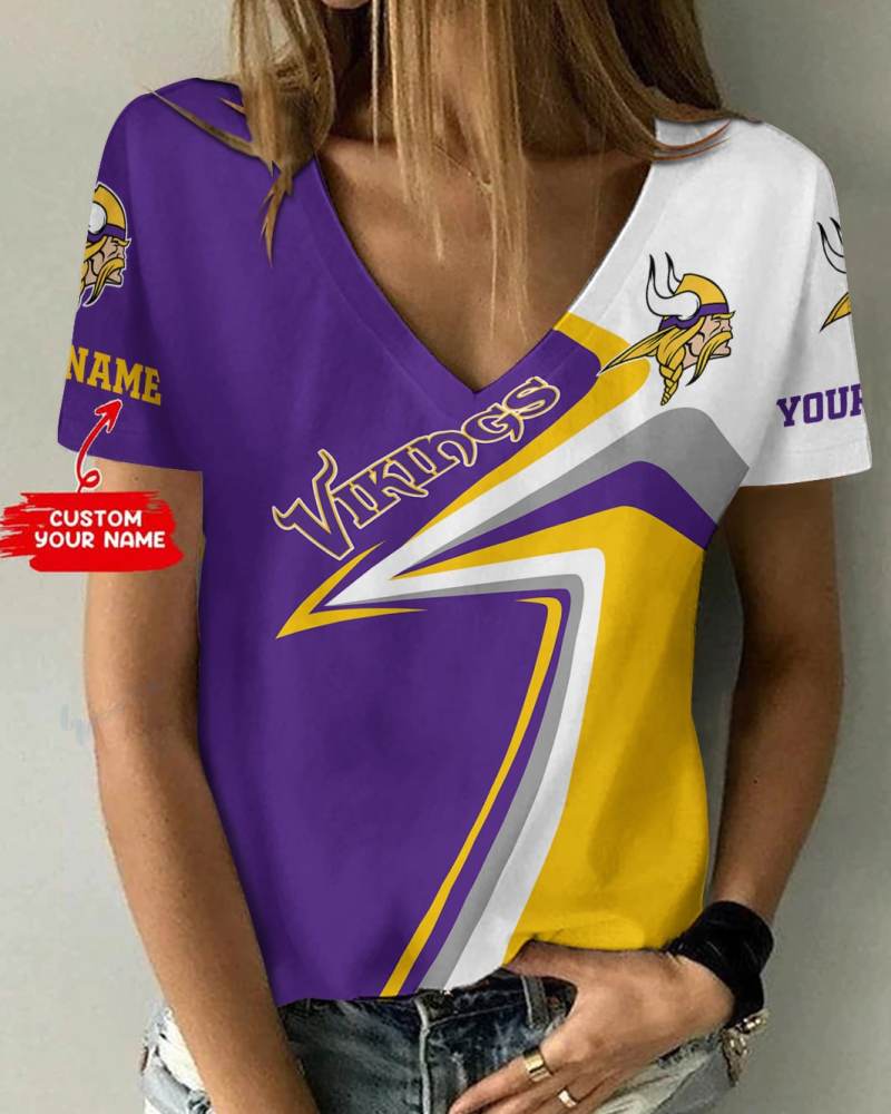 Personalized Minnesota Vikings V-neck T-shirt