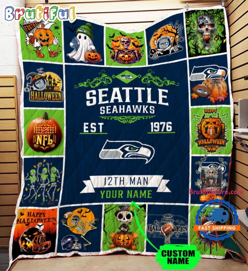 Seattle Seahawks Special Pumpkin Halloween Quilt Blanket