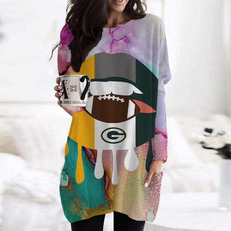 Green Bay Packers Casual Long Sleeve Pocket Dress