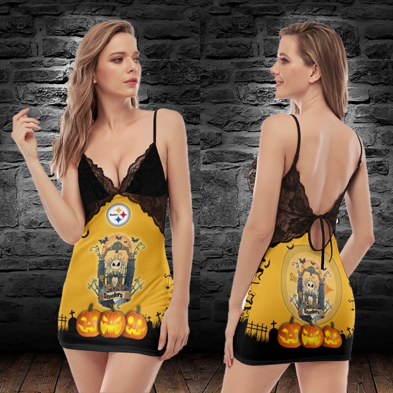 Pittsburgh Steelers Halloween Lace Back Strap Slip Dress Side View