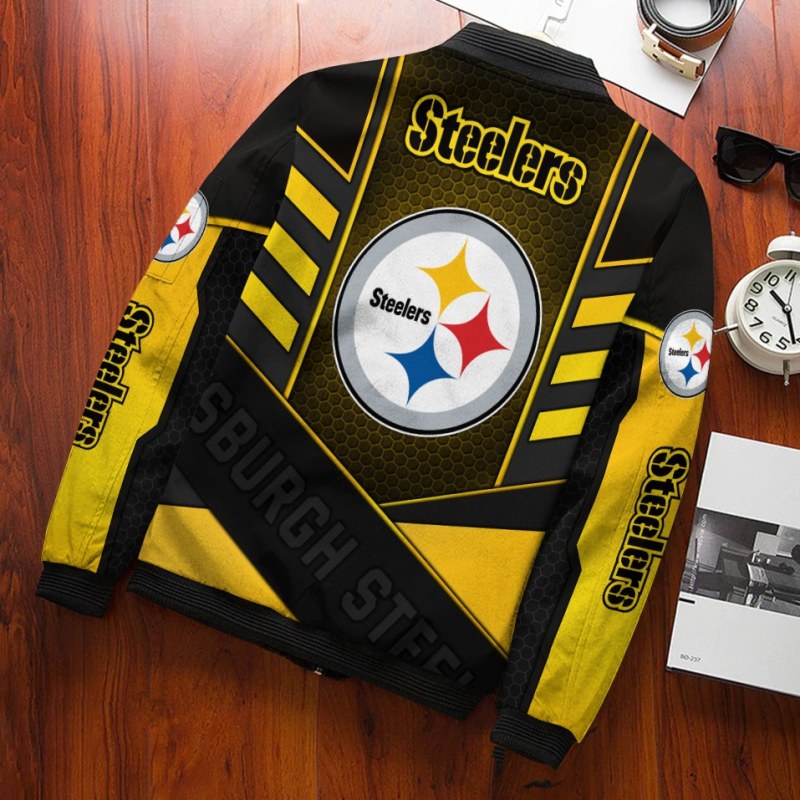 Pittsburgh Steelers Personalized Bomber Jacket Mockup 2