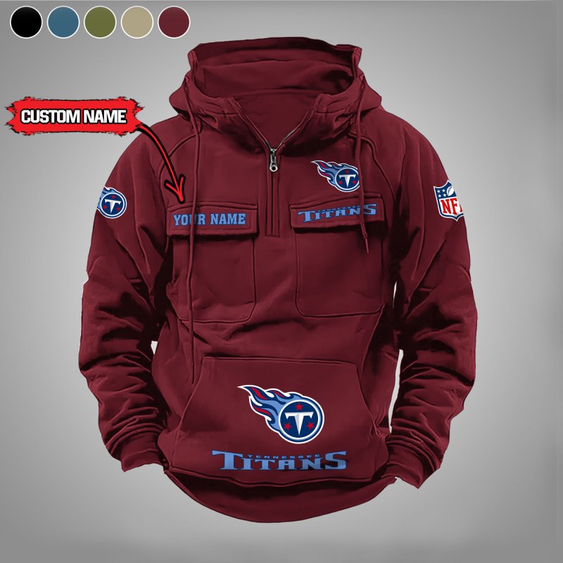 Tennessee Titans Multi-Pockets Zip Hoodie - Red