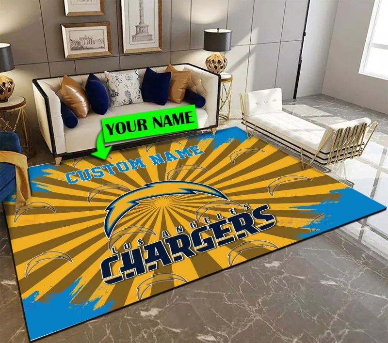Los Angeles Chargers Personalized Premium Rectangle Rug