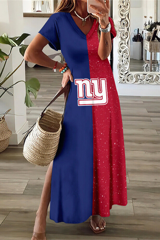 New York Giants V-Neck Side Slit Long Dress