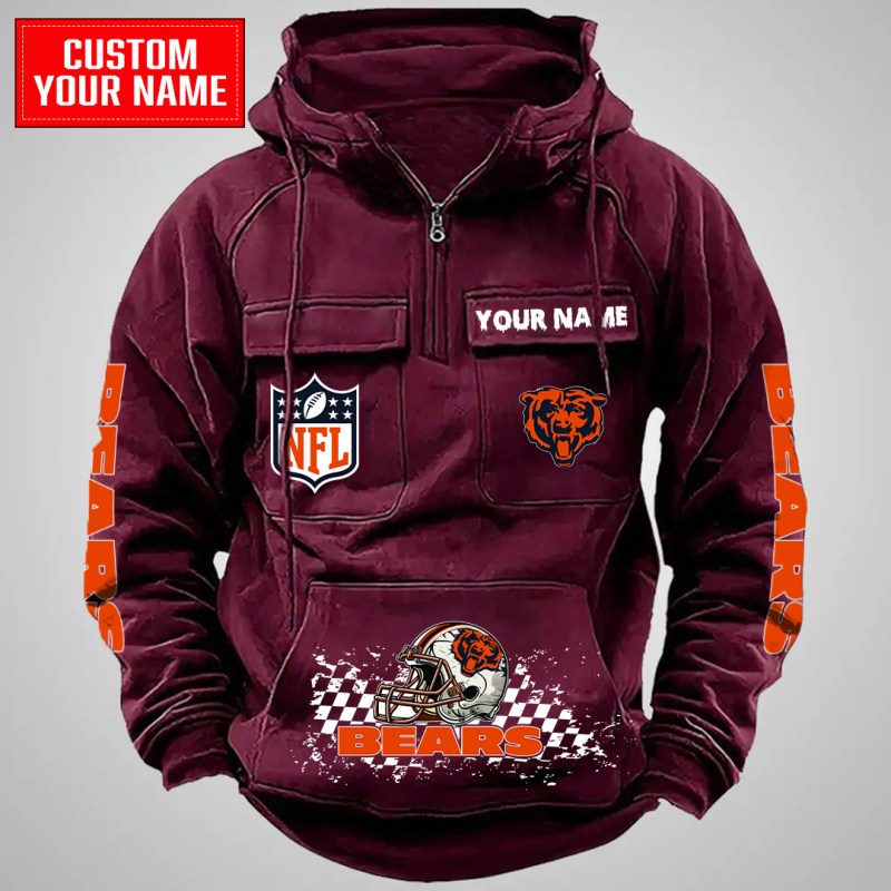 Chicago Bears Multi-Pockets Zip Hoodie - Red