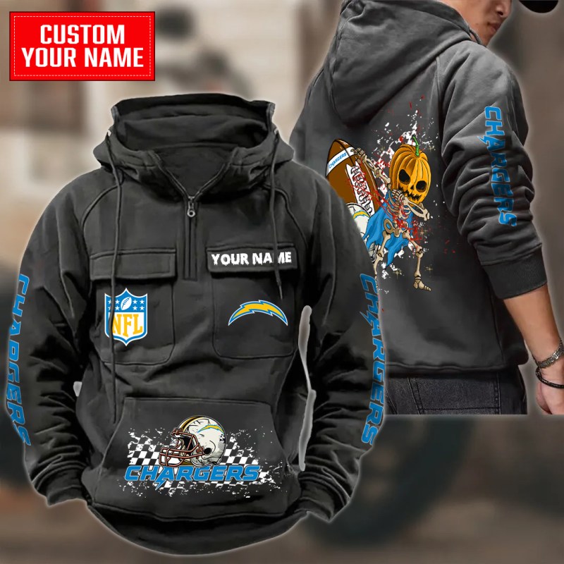 Black Multi-Pockets Zip Hoodie