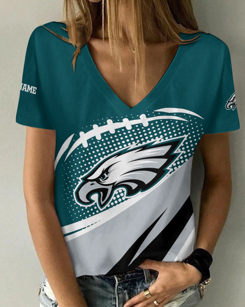 Philadelphia Eagles Personalized V-Neck Women T-shirt