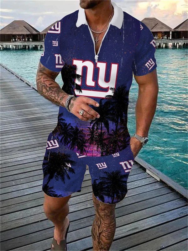 New York Giants Zip Polo Shirt and Shorts