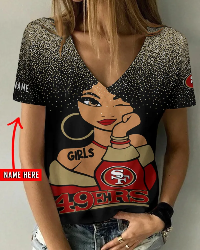 San Francisco 49ers Personalized V-neck Women T-shirt