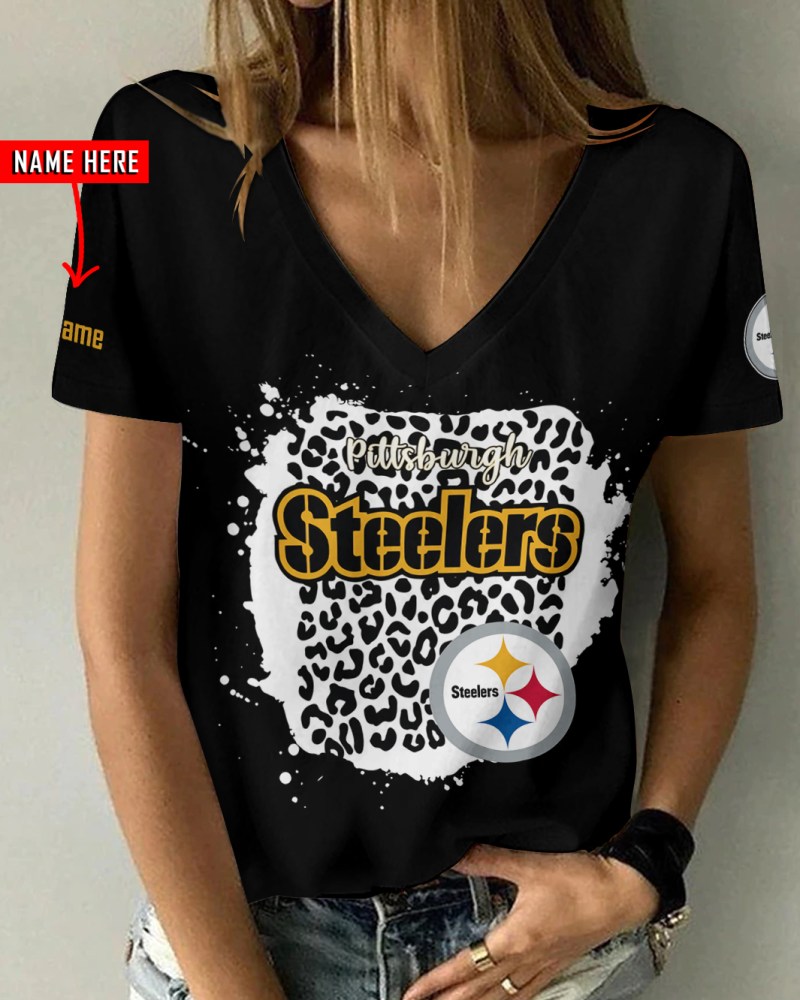 Pittsburgh Steelers Personalized V-neck Women T-shirt