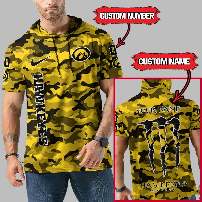 Iowa Hawkeyes Camo Short Sleeve Hoodie Design