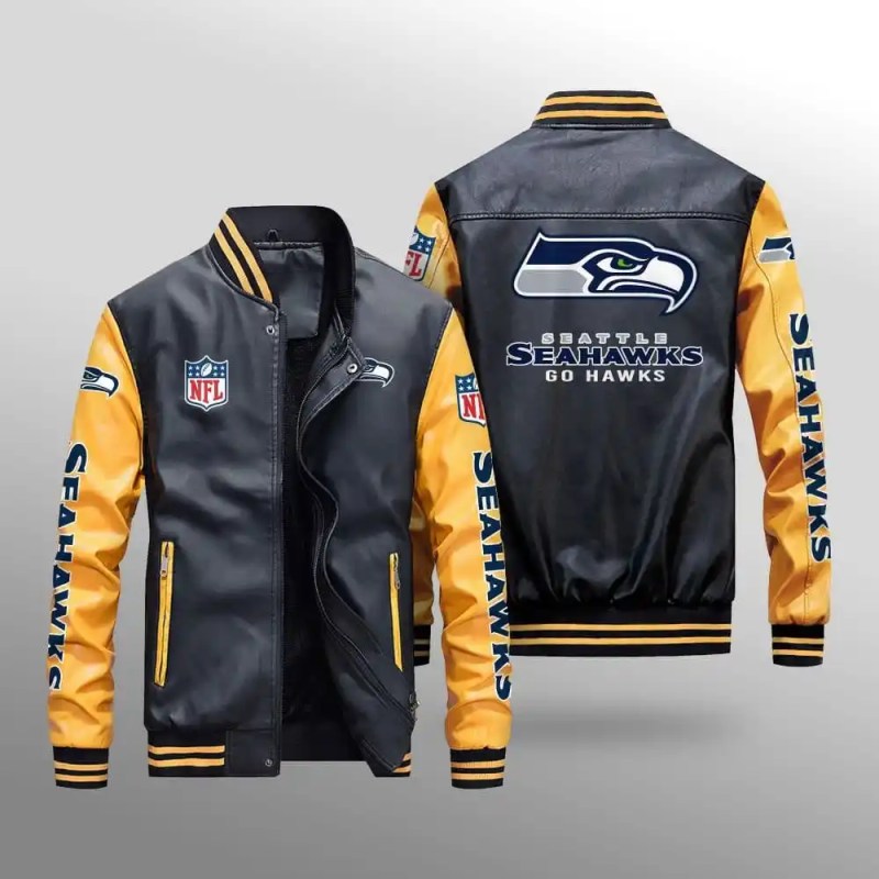 Seattle Seahawks Leather Bomber Jacket Detail View