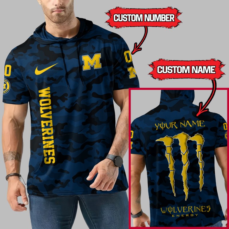 Michigan Wolverines Personalized Camo Short Sleeve Hoodie Details