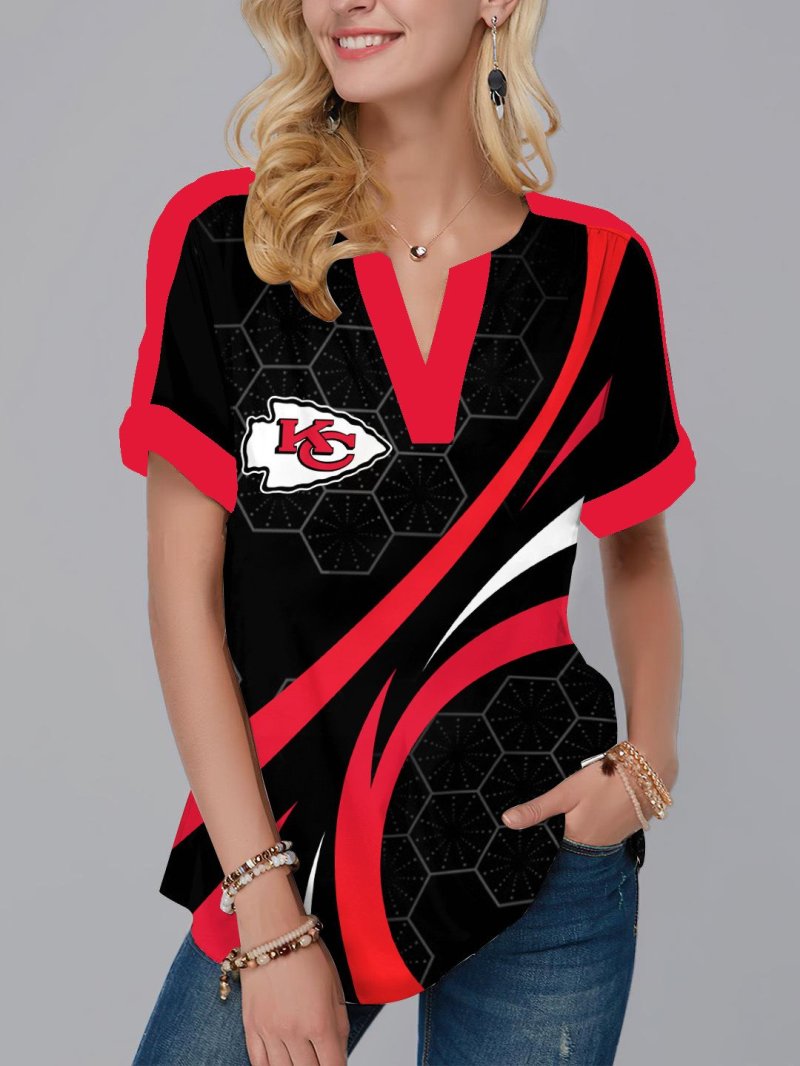 Kansas City Chiefs Fashion Short Sleeve V-Neck Shirt