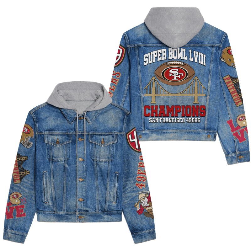 San Francisco 49ers Hooded Denim Jacket Front View