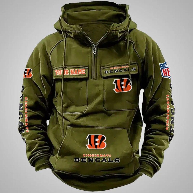 Cincinnati Bengals New Personalized Multi-Pockets Zip Hoodie