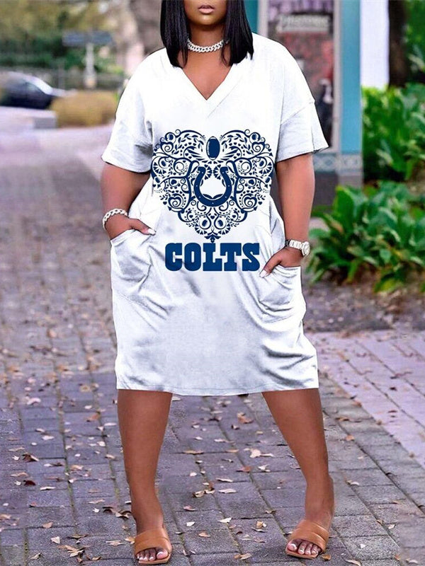 Indianapolis Colts V-neck Casual Pocket Dress