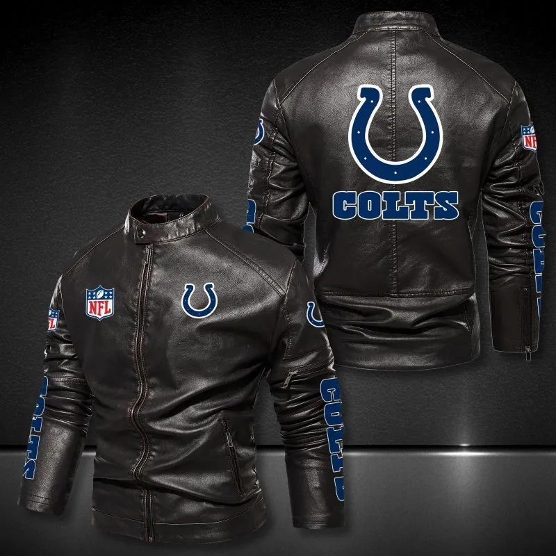 Indianapolis Colts Stand-up Collar Leather Jacket