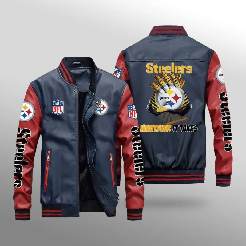 Pittsburgh Steelers Leather Bomber Jacket Front View