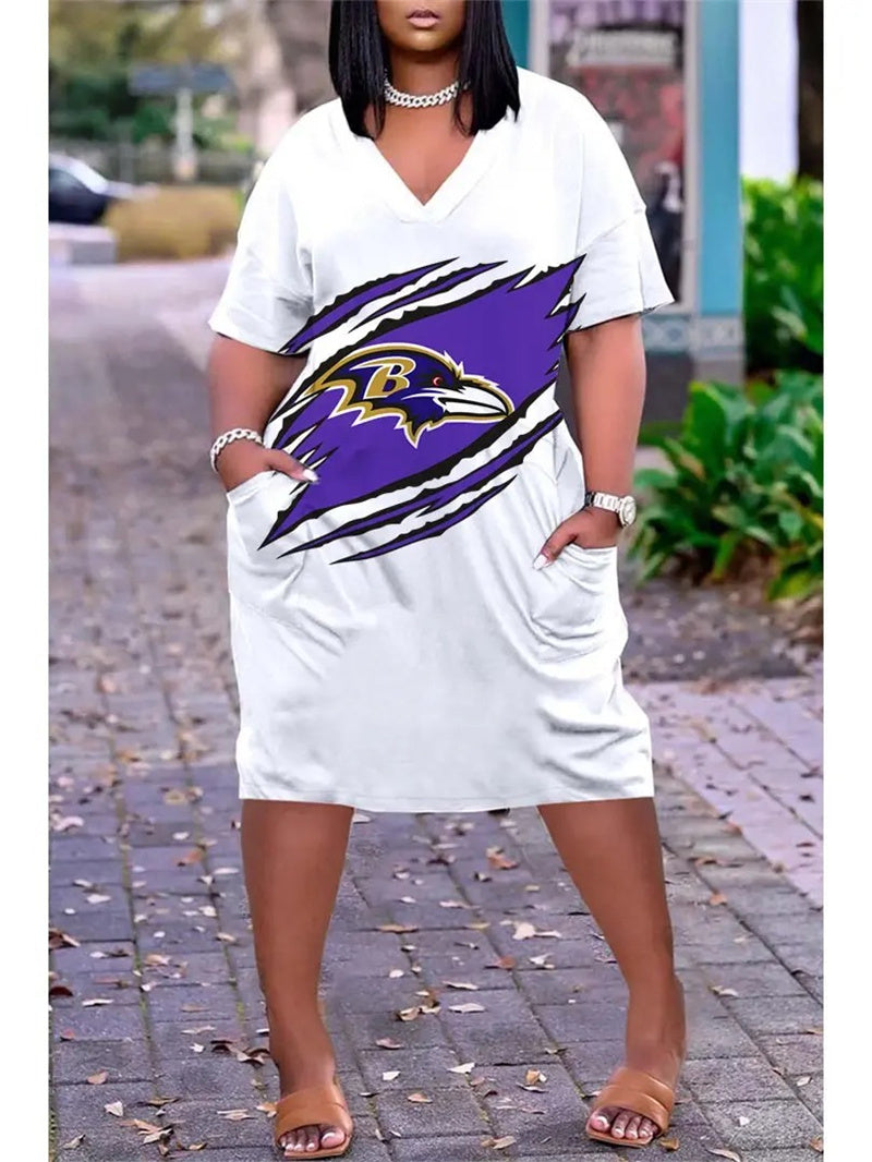Baltimore Ravens V-neck Casual Pocket Dress