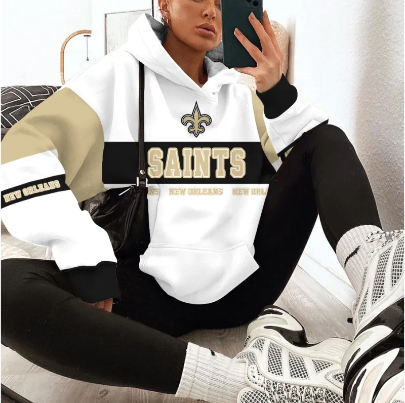 New Orleans Saints Printed Hooded Pocket Pullover Hoodie