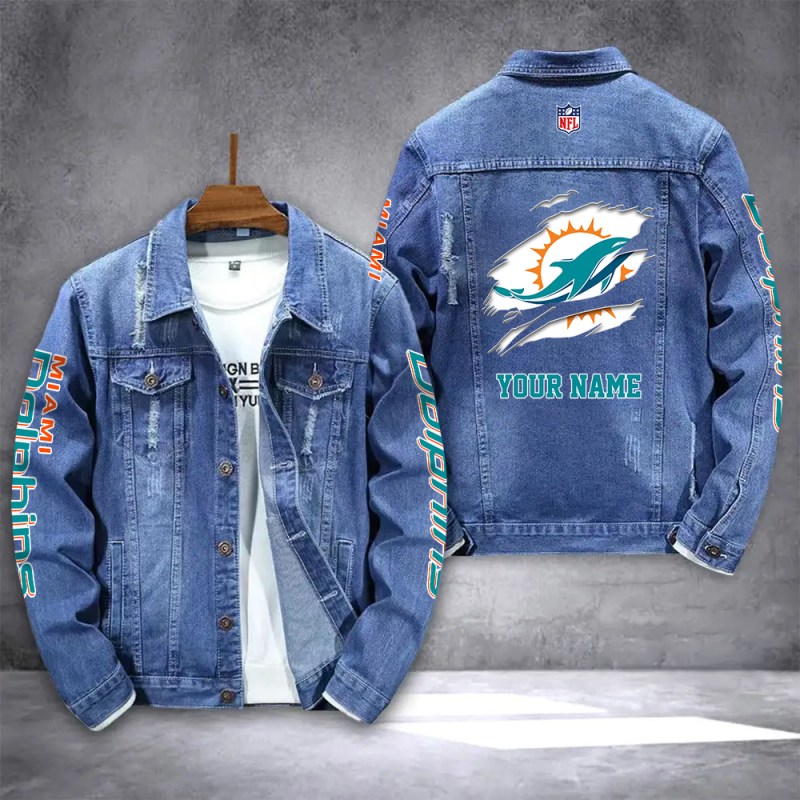 Miami Dolphins Denim Jacket Front View