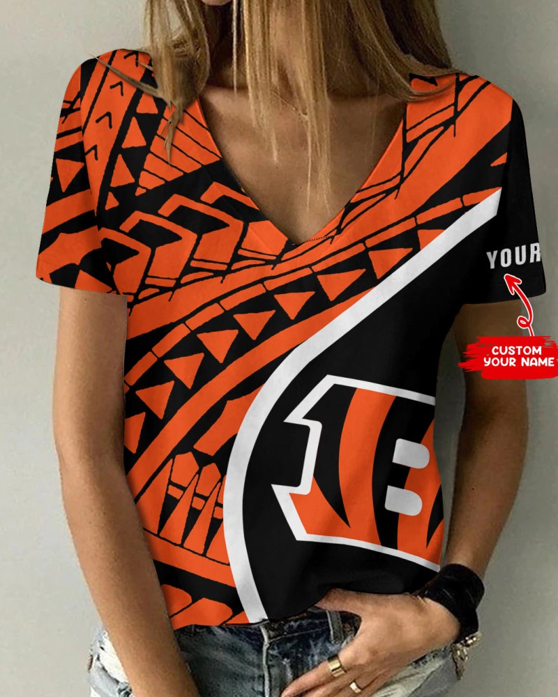 Cincinnati Bengals Personalized Summer V-neck Women T-shirt