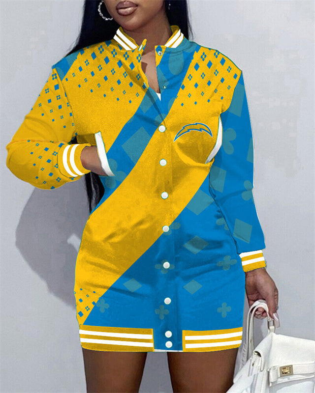 Los Angeles Chargers Women Button Down Jacket Dress AZBTBDJD000209 1 Los Angeles Chargers Women Button Down Jacket Dress