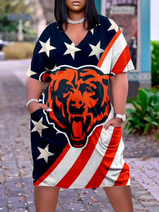 Chicago Bears V-neck Casual Pocket Dress