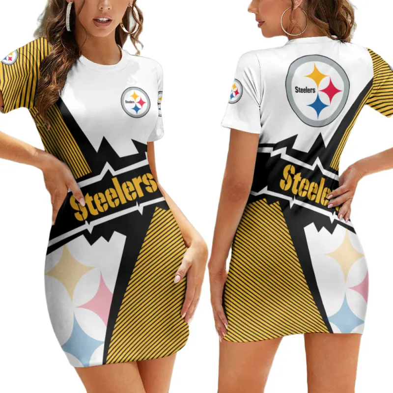 Pittsburgh Steelers Casual Short Sleeve Bodycon Mini Dress