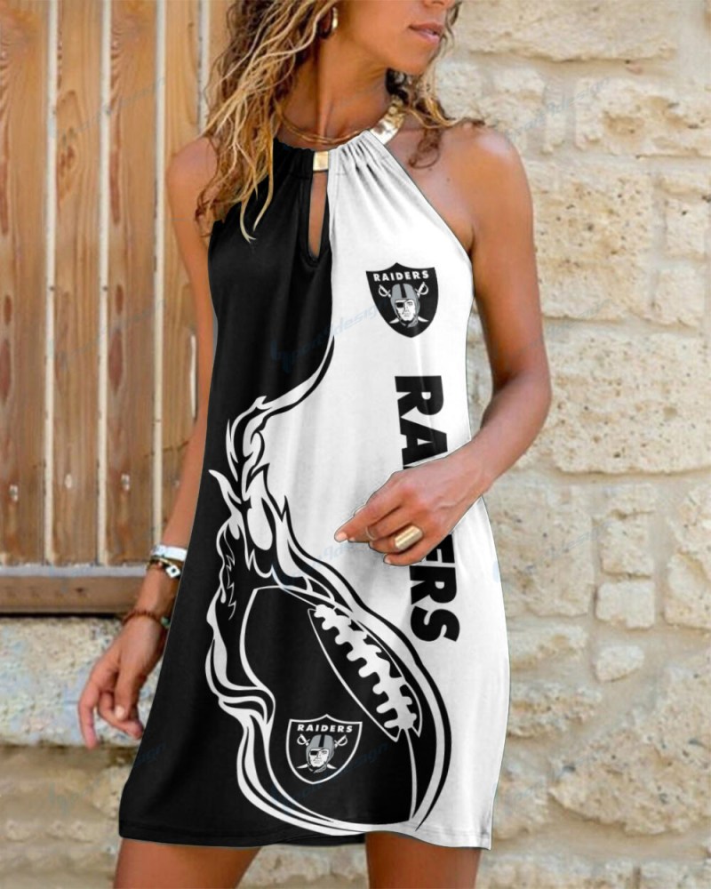 Las Vegas Raiders Summer Casual Metal Halter Neck Sleeveless Dress