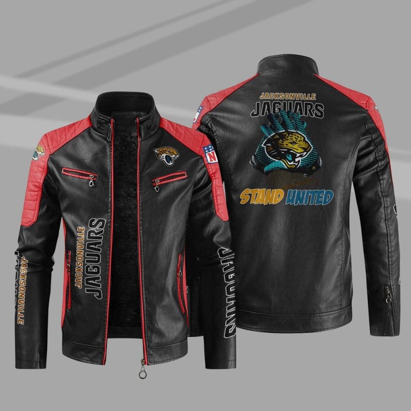 Jacksonville Jaguars Stand Collar Leather Jacket - Front View