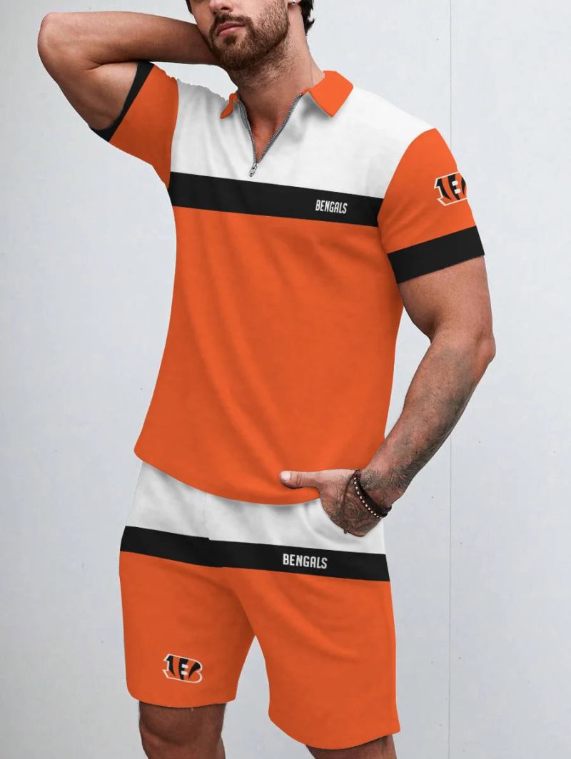 Cincinnati Bengals ZIP Polo Shirt and Shorts