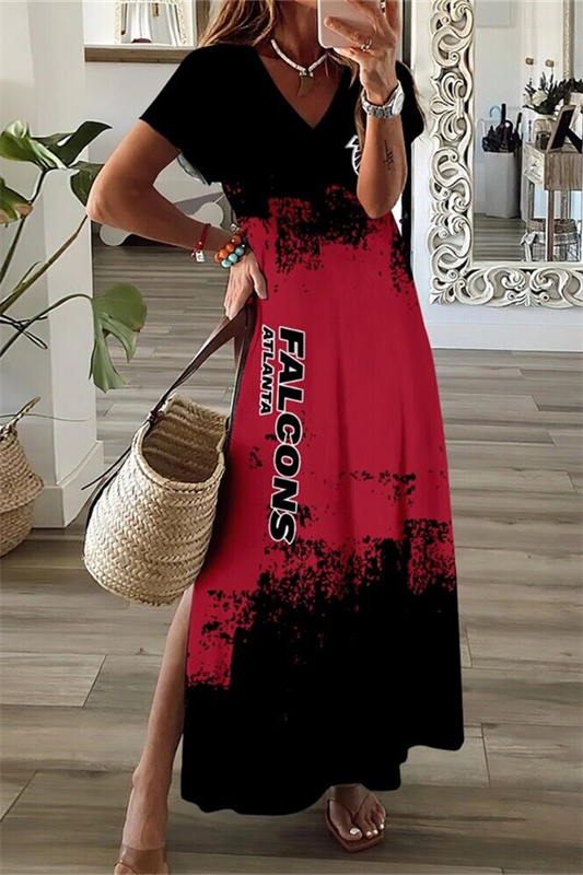 Atlanta Falcons V-Neck Side Slit Long Dress