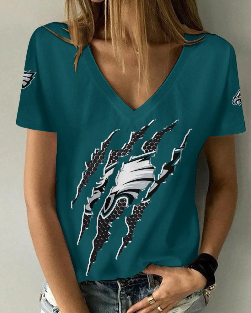 Philadelphia Eagles Summer V-neck Women T-shirt