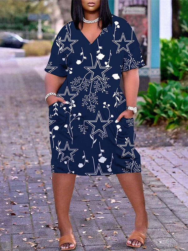 Dallas Cowboys V-neck Casual Pocket Dress