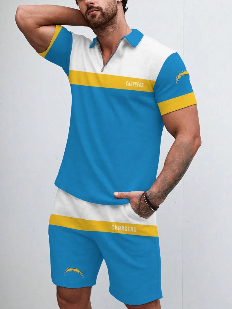 Los Angeles Chargers Limited Edition ZIP Polo Shirt and Shorts Two-Piece Suit
