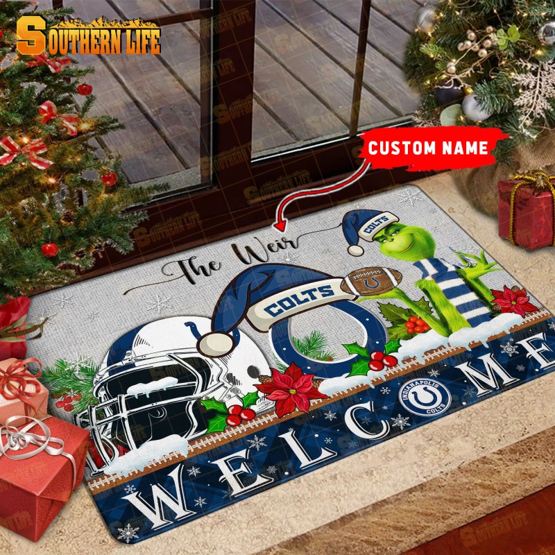Indianapolis Colts Christmas Personalized Doormat