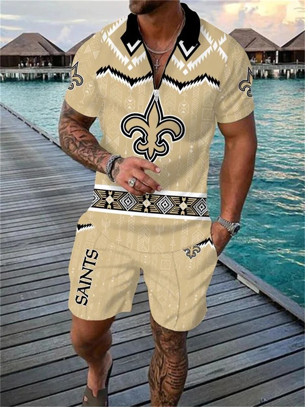 New Orleans Saints Zip Polo Shirt and Shorts