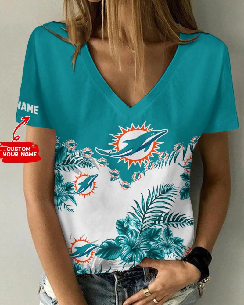 Miami Dolphins Personalized V-neck Women T-shirt