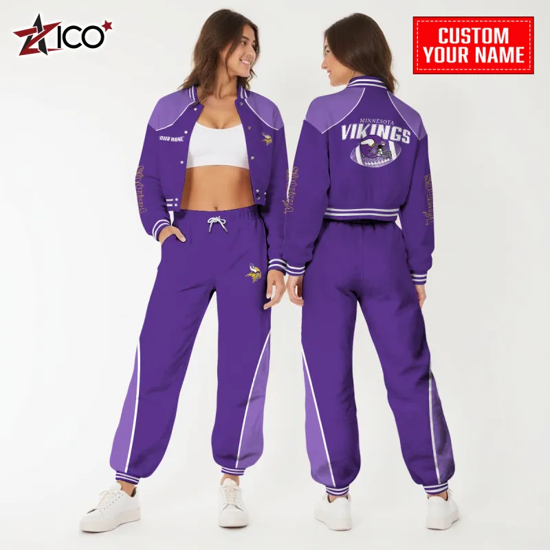 Minnesota Vikings Combo Crop Varsity Jacket and Sweatpants Image 4