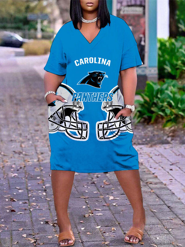 Carolina Panthers V-neck Casual Pocket Dress