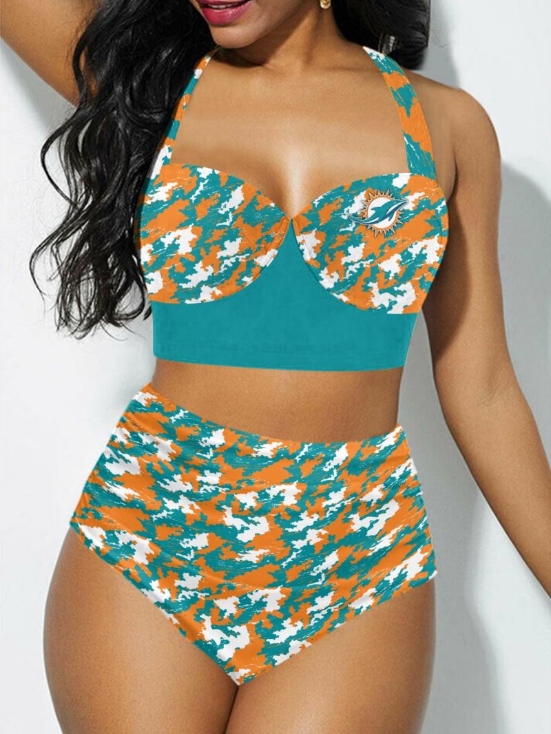 Miami Dolphins Sexy Print Bikini Swimsuit Front