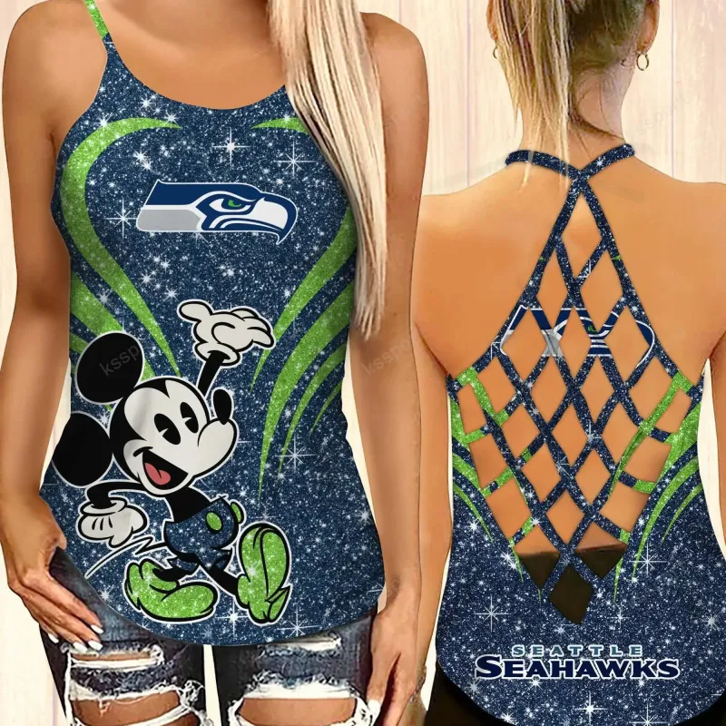 Seattle Seahawks Criss-cross Open Back Camisole Tank Top BG59 1 Seattle Seahawks Criss-Cross Open Back Camisole Tank Top