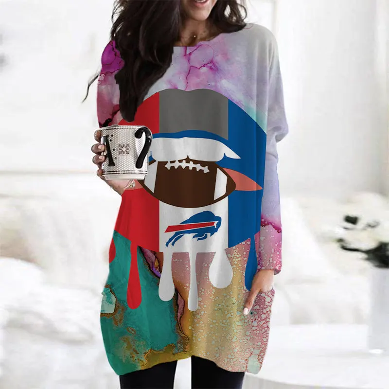 Buffalo Bills Casual Long Sleeve Pocket Dress