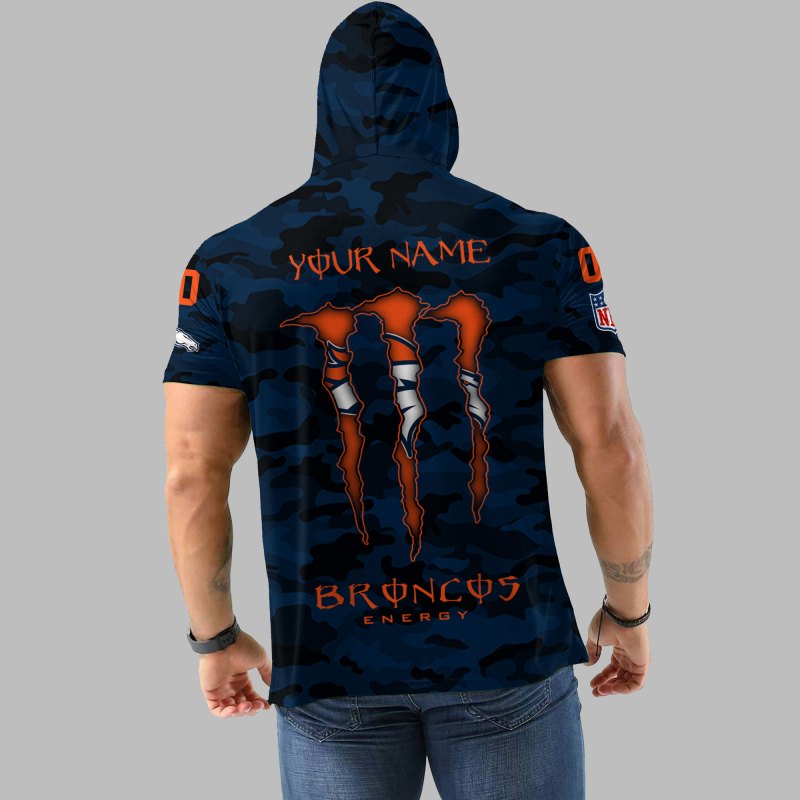 Denver Broncos Personalized Camo Short Sleeve Hoodie Back View