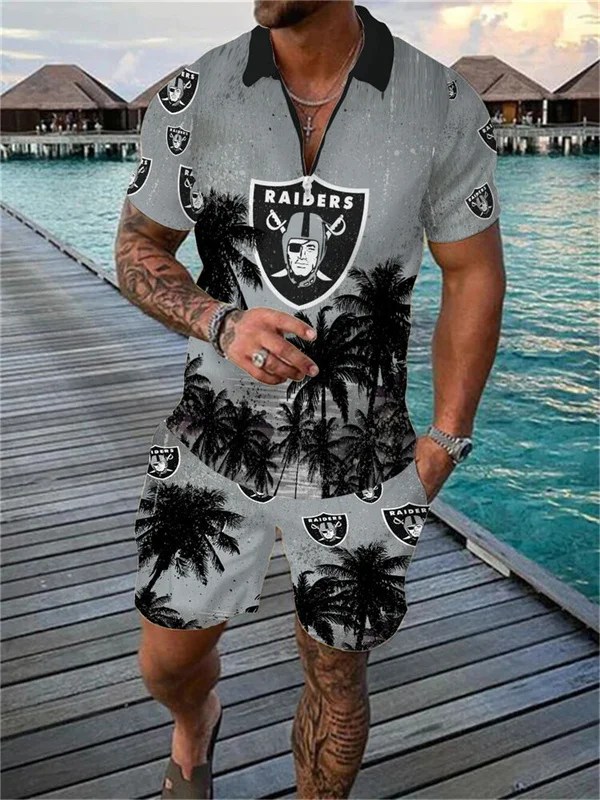 Las Vegas Raiders Zip Polo Shirt and Shorts