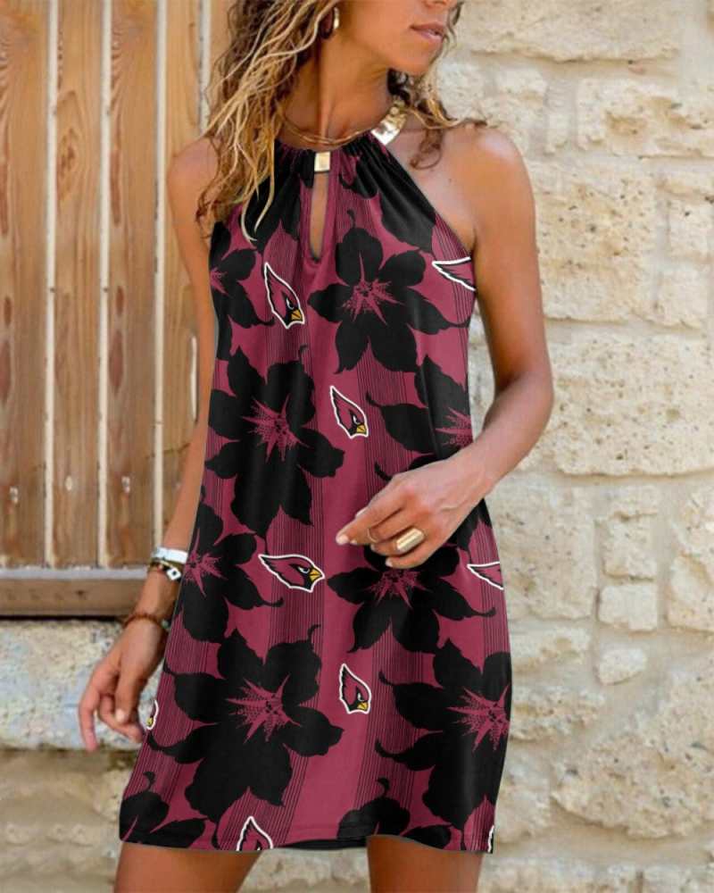 Arizona Cardinals Summer Casual Metal Halter Neck Sleeveless Dress