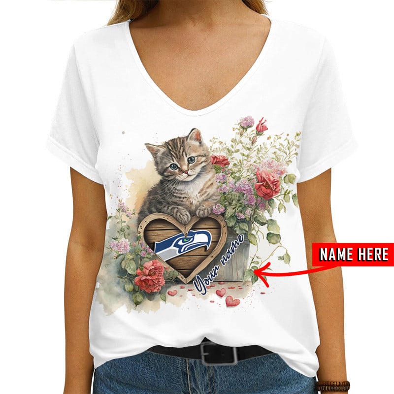 Seattle Seahawks Personalized V-neck Women's T-shirt