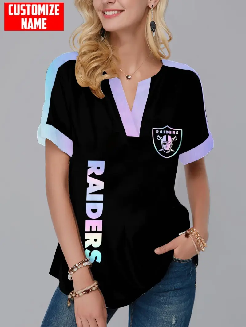Las Vegas Raiders Personalized Fashion Short Sleeve V-Neck Shirt
